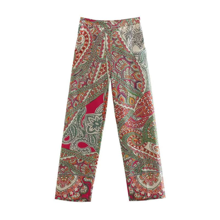 Vintage High Waist Printed Straight Pants