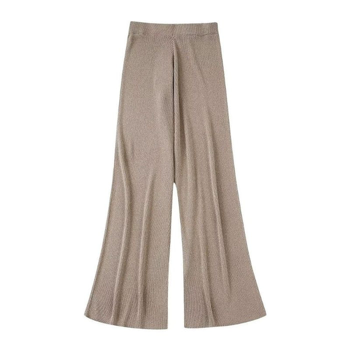 High Waist Metallic Thread Knit Wide Leg Pants