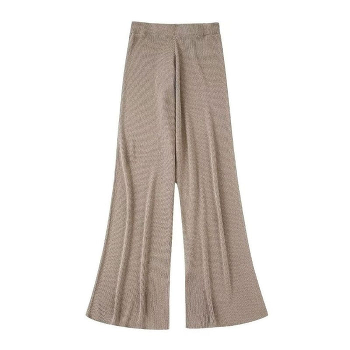 High Waist Metallic Thread Knit Wide Leg Pants