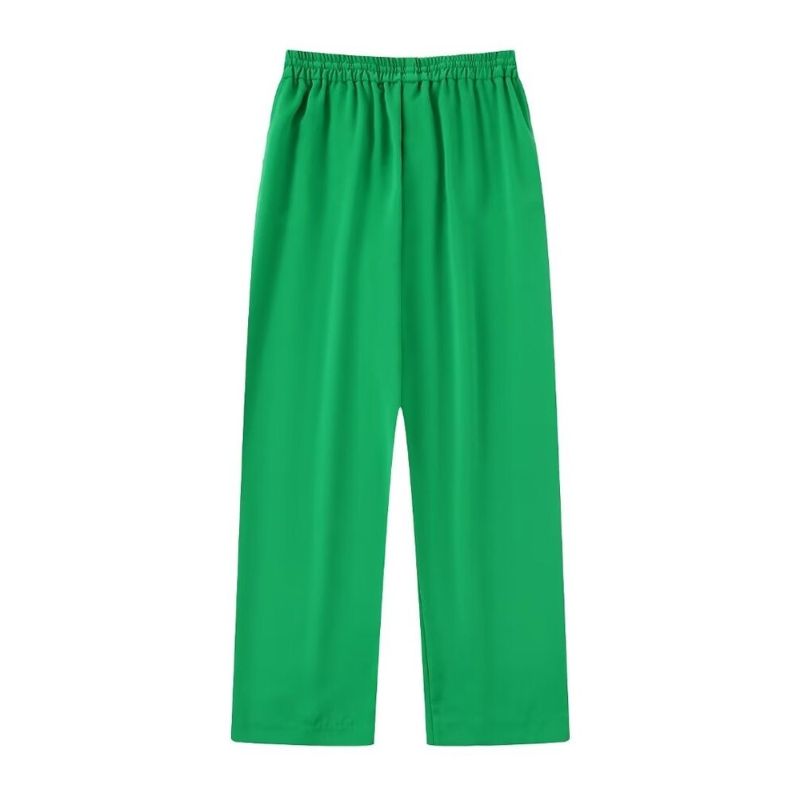 Green High Waist Front Pocket Straight Pant