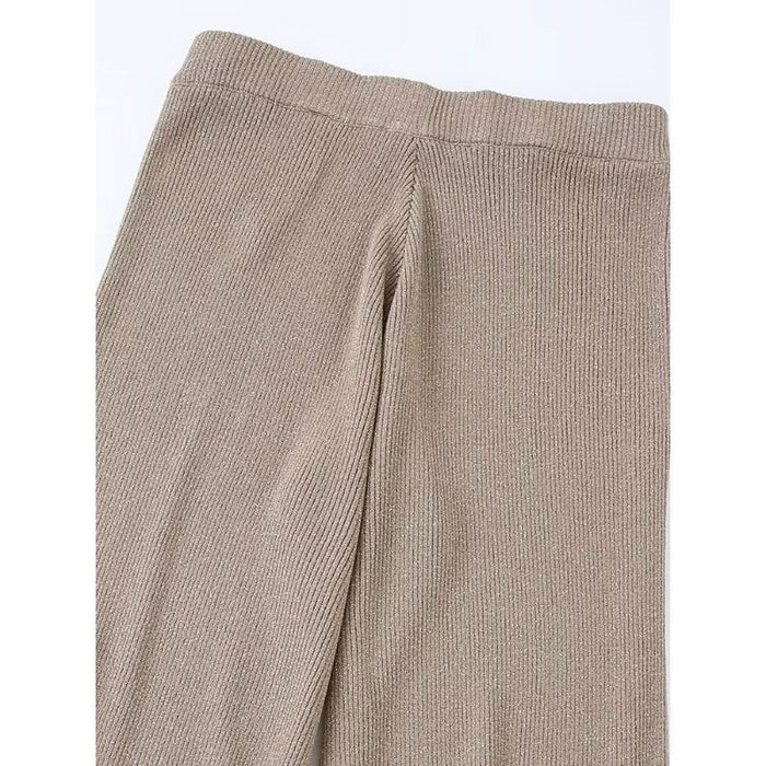 High Waist Metallic Thread Knit Wide Leg Pants