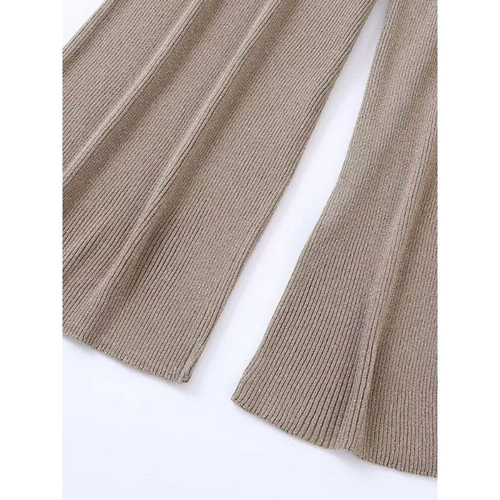 High Waist Metallic Thread Knit Wide Leg Pants