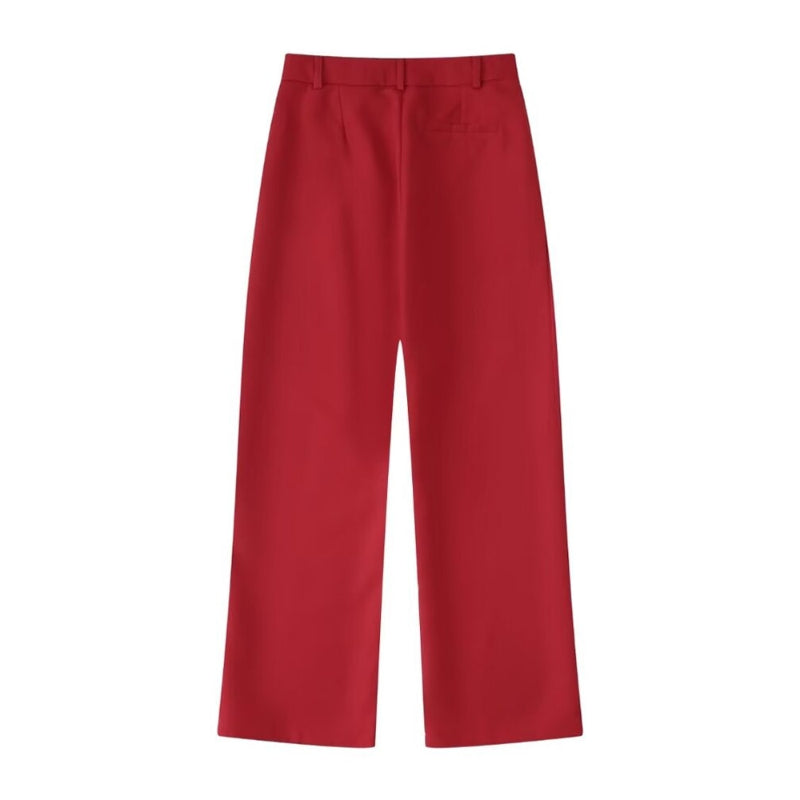 Red Office Wear High Waist Flare Pant