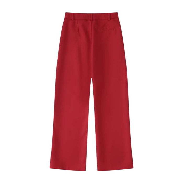 Red Office Wear High Waist Flare Pant