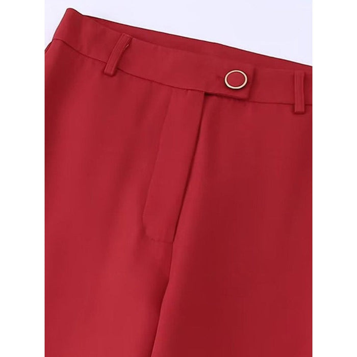 Red Office Wear High Waist Flare Pant