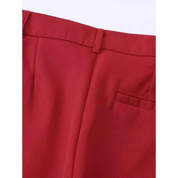 Red Office Wear High Waist Flare Pant