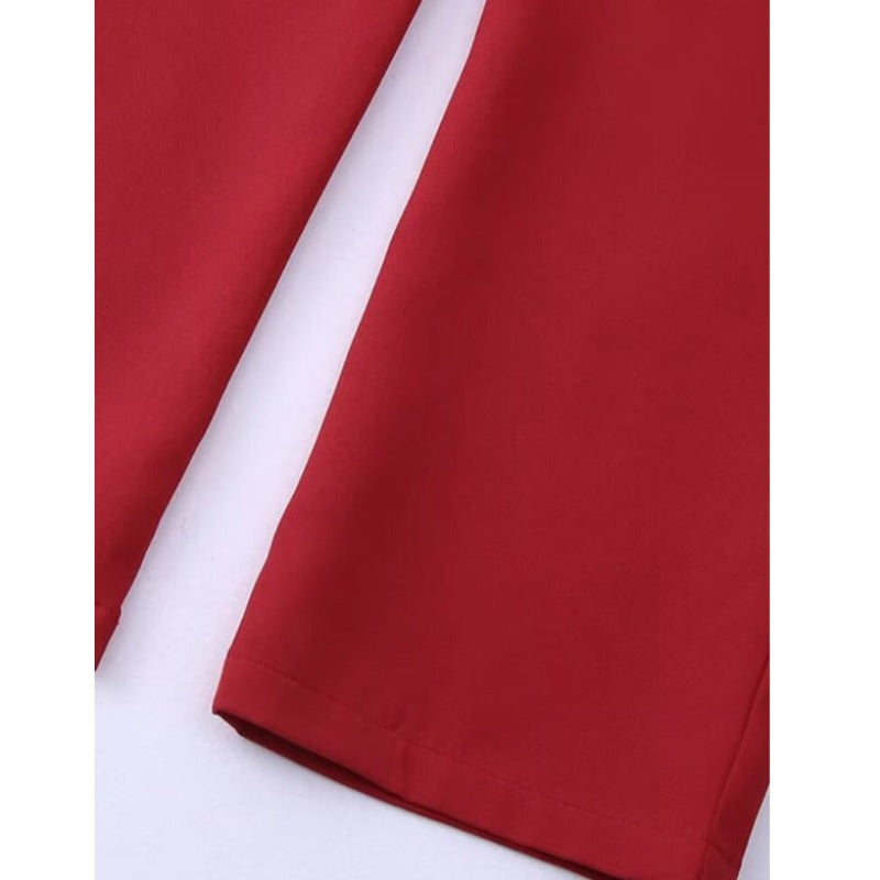 Red Office Wear High Waist Flare Pant
