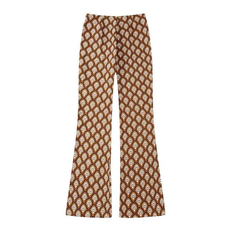 High Waist Zipper Fly Printed Flare Pant For Women