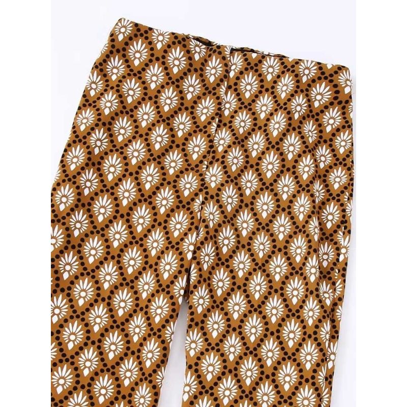High Waist Zipper Fly Printed Flare Pant For Women