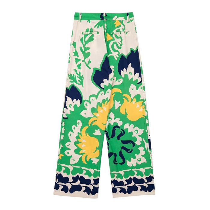 Vintage Green High Waist Printed Wide Leg Pant