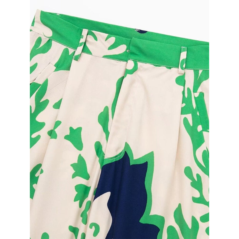 Vintage Green High Waist Printed Wide Leg Pant