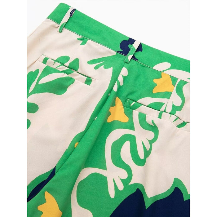 Vintage Green High Waist Printed Wide Leg Pant