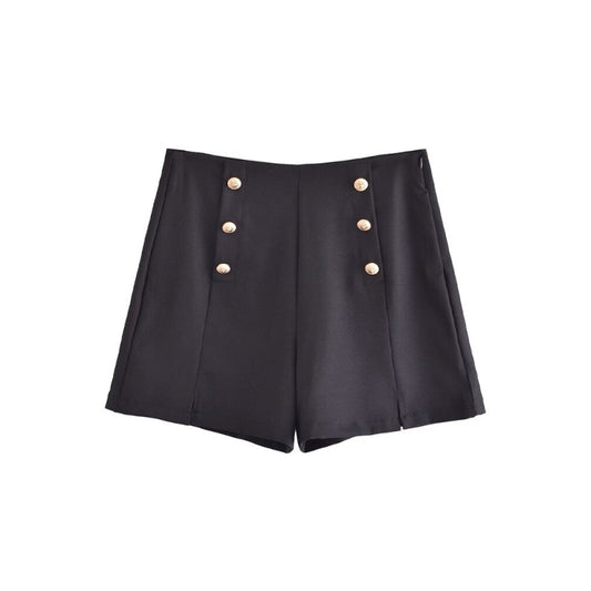 Women's Vintage High Waist Front Metal Button Shorts