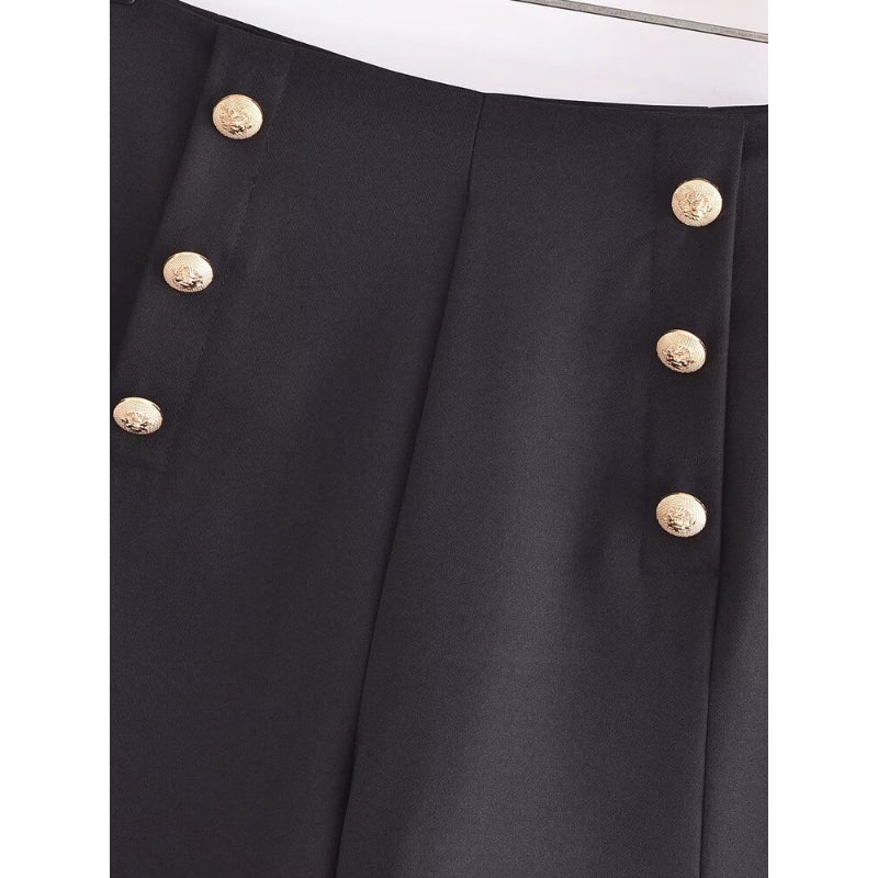 Women's Vintage High Waist Front Metal Button Shorts