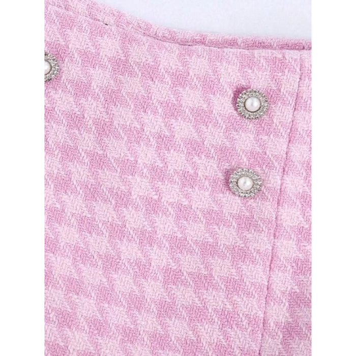 Women's Front Bejeweled Button Tweed Shorts Skirts