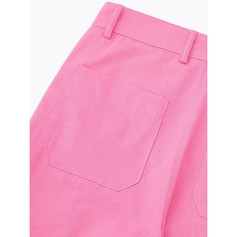 Pink Linen Wide Leg Vintage High Waist Pant