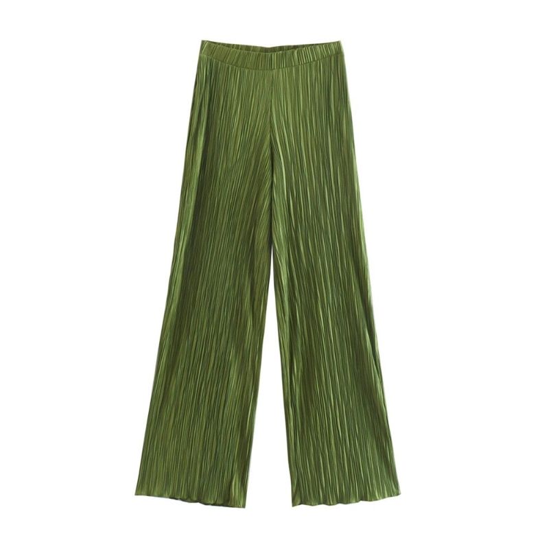Vintage Green High Waist Pleated Flare Pant