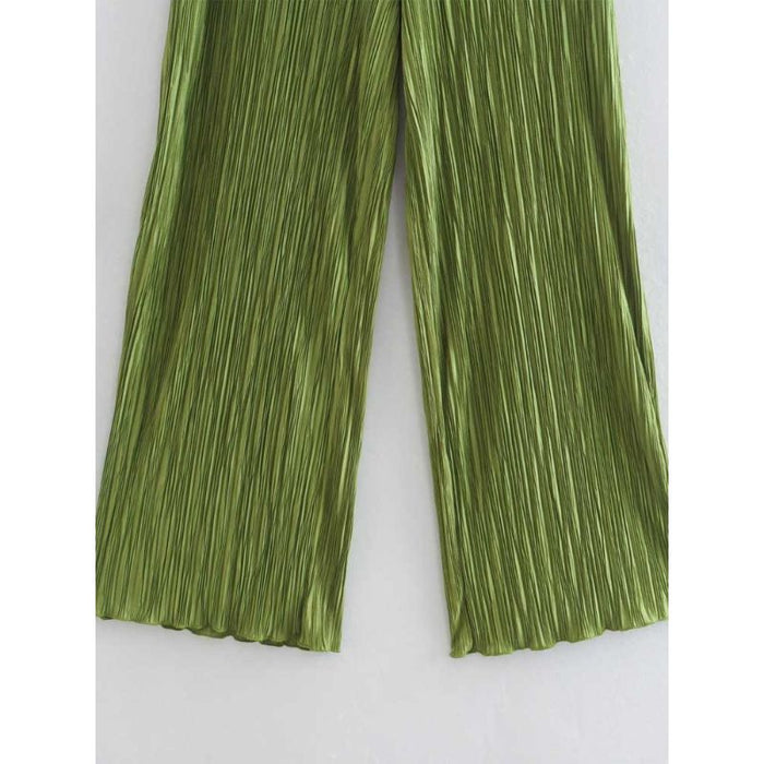 Vintage Green High Waist Pleated Flare Pant