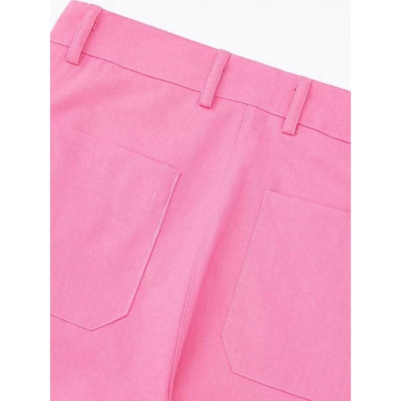 Pink Linen Wide Leg Vintage High Waist Pant