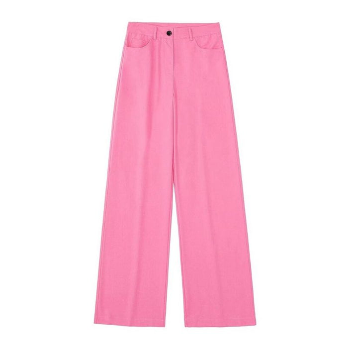 Pink Linen Wide Leg Vintage High Waist Pant