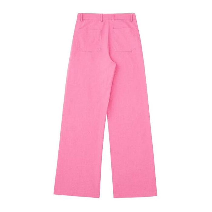 Pink Linen Wide Leg Vintage High Waist Pant