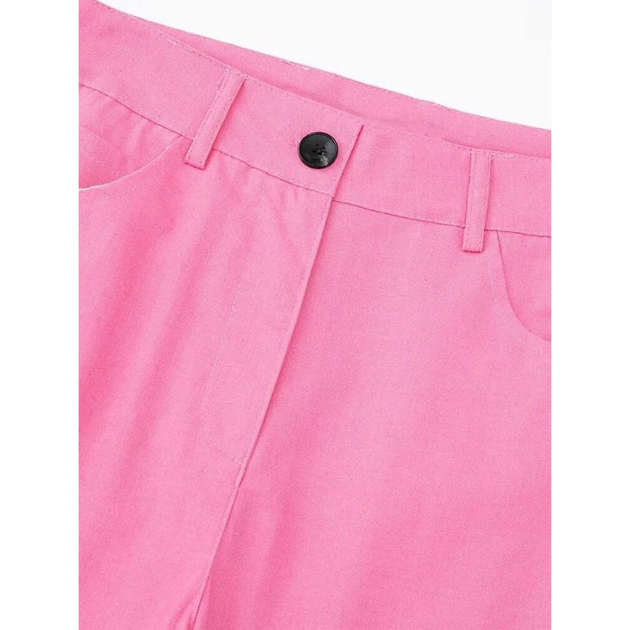 Pink Linen Wide Leg Vintage High Waist Pant