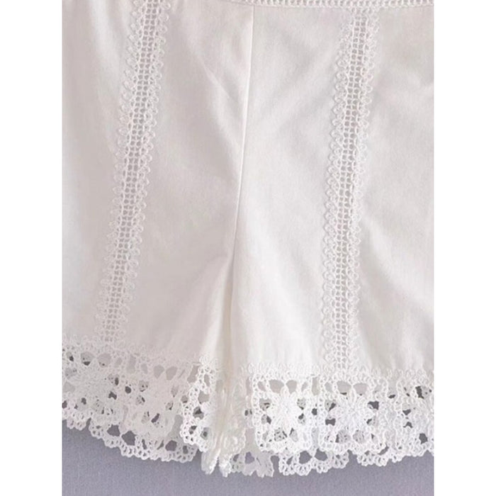 Women's High Waist Shorts With Crochet Patchwork