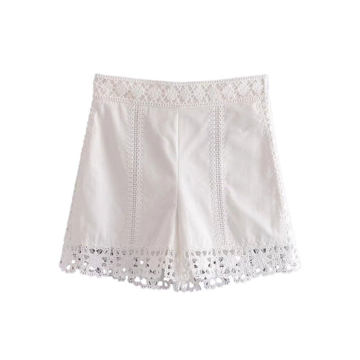 Women's High Waist Shorts With Crochet Patchwork