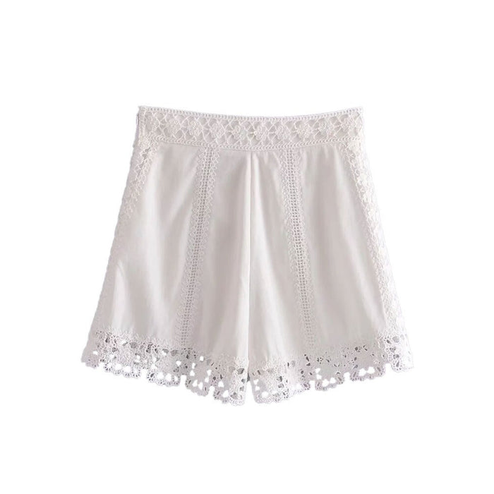 Women's High Waist Shorts With Crochet Patchwork