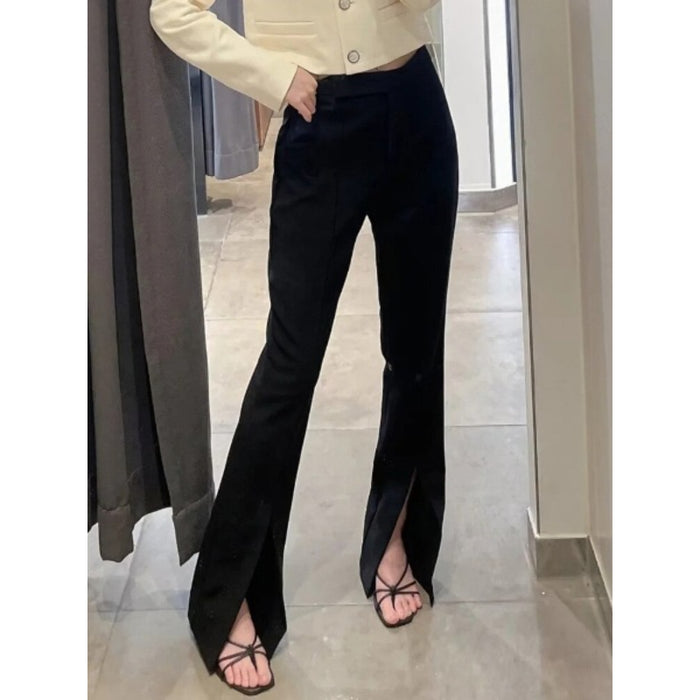 Black Skinny Fit High Waist Slits Flared Pant