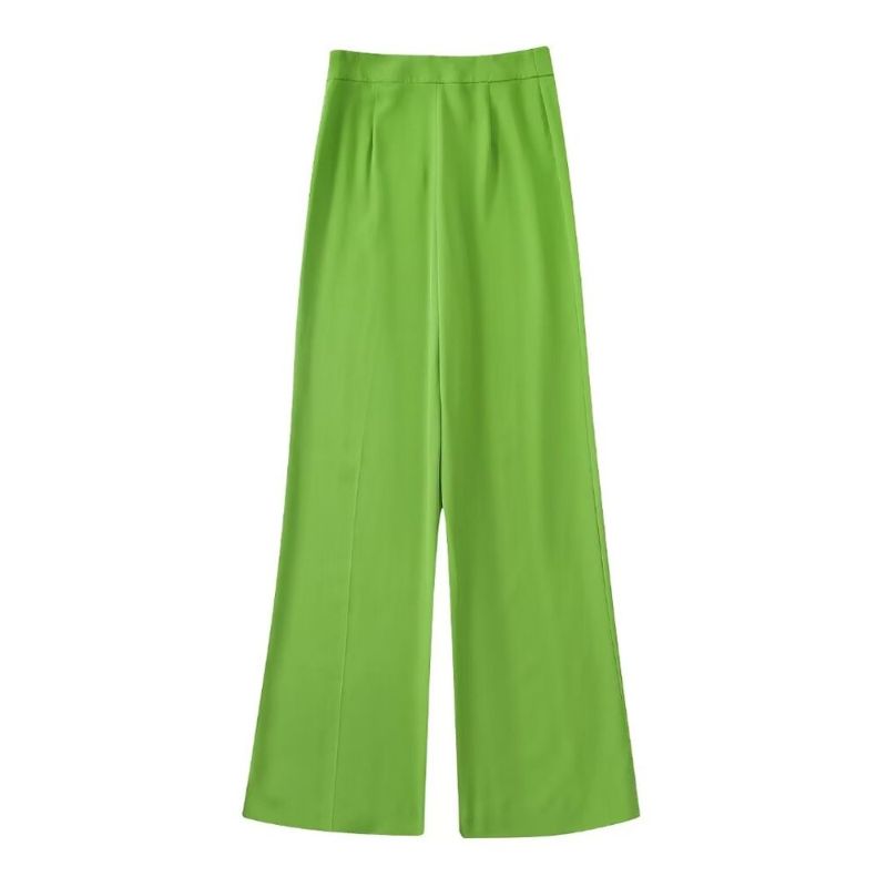 Green Vintage High Waist Straight Pant For Women