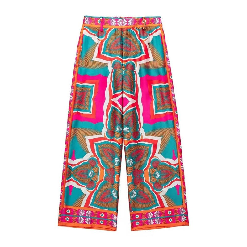 Patchwork Printed Vintage High-Waist Pant