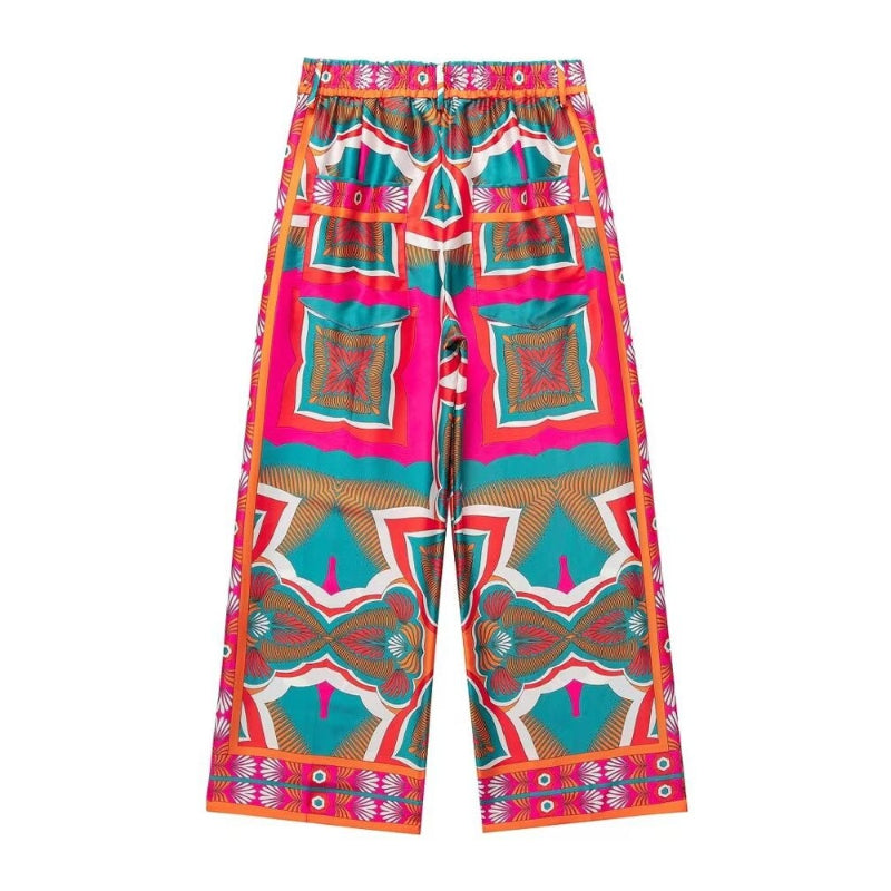 Patchwork Printed Vintage High-Waist Pant