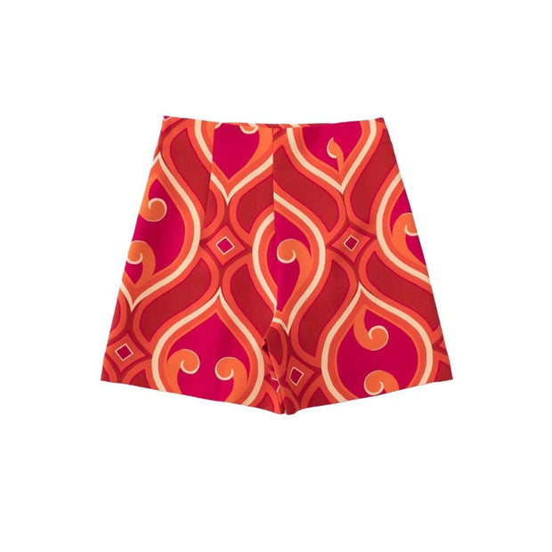Women's High Waist Front Pleated Geometric Print Shorts