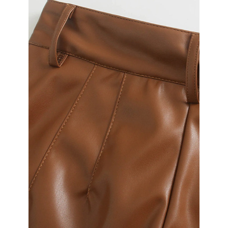Stylish Vintage High Waist Faux Leather Straight Pants