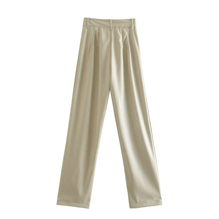 Stylish Vintage High Waist Faux Leather Straight Pants