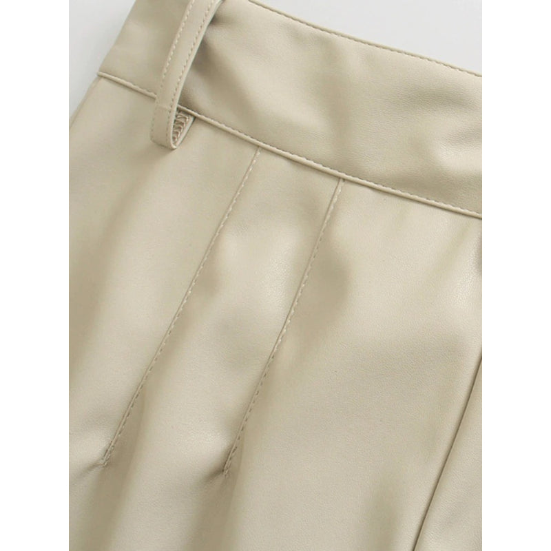 Stylish Vintage High Waist Faux Leather Straight Pants