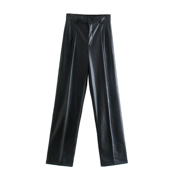 Stylish Vintage High Waist Faux Leather Straight Pants