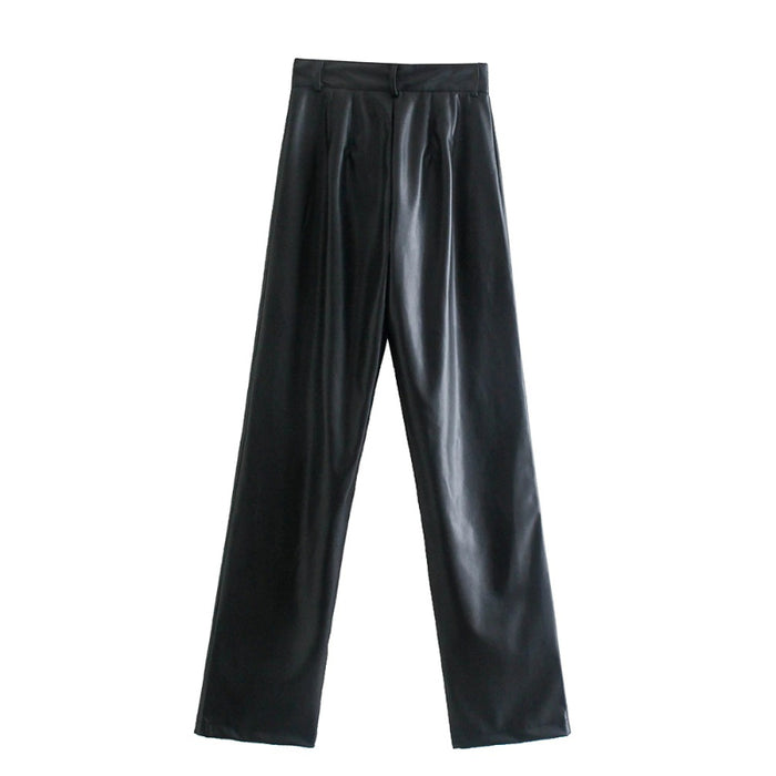 Stylish Vintage High Waist Faux Leather Straight Pants