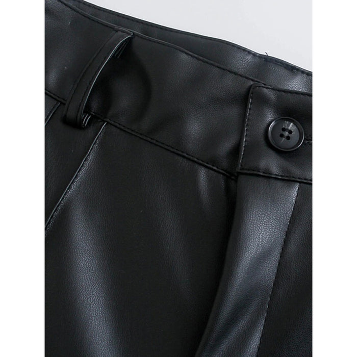 Stylish Vintage High Waist Faux Leather Straight Pants