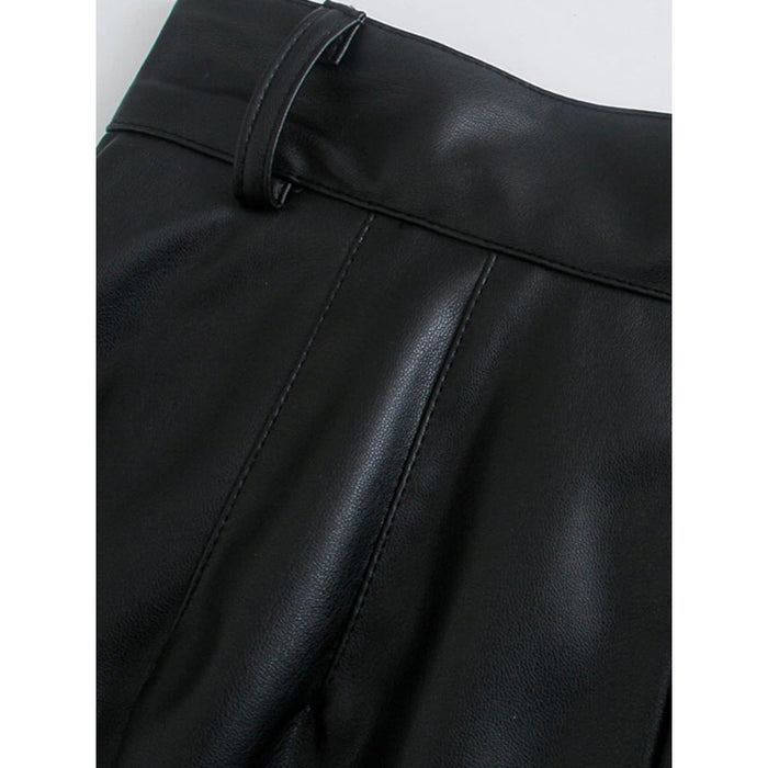 Stylish Vintage High Waist Faux Leather Straight Pants