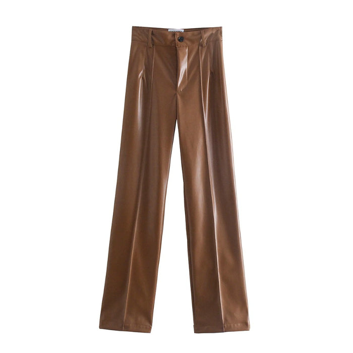 Stylish Vintage High Waist Faux Leather Straight Pants