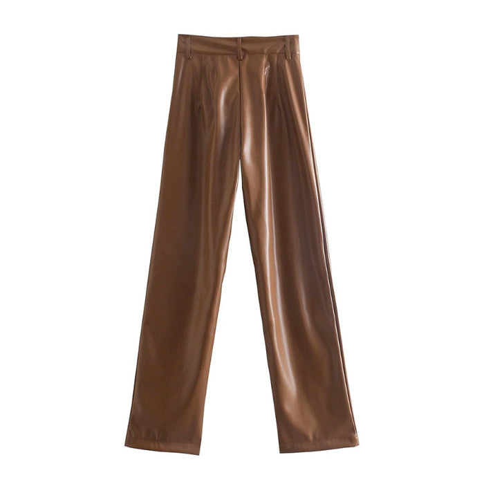 Stylish Vintage High Waist Faux Leather Straight Pants