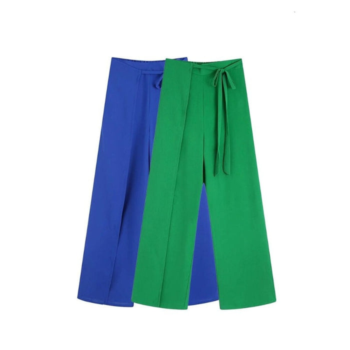 High Waist Adjustable Ties Wrap Wide Leg Pant