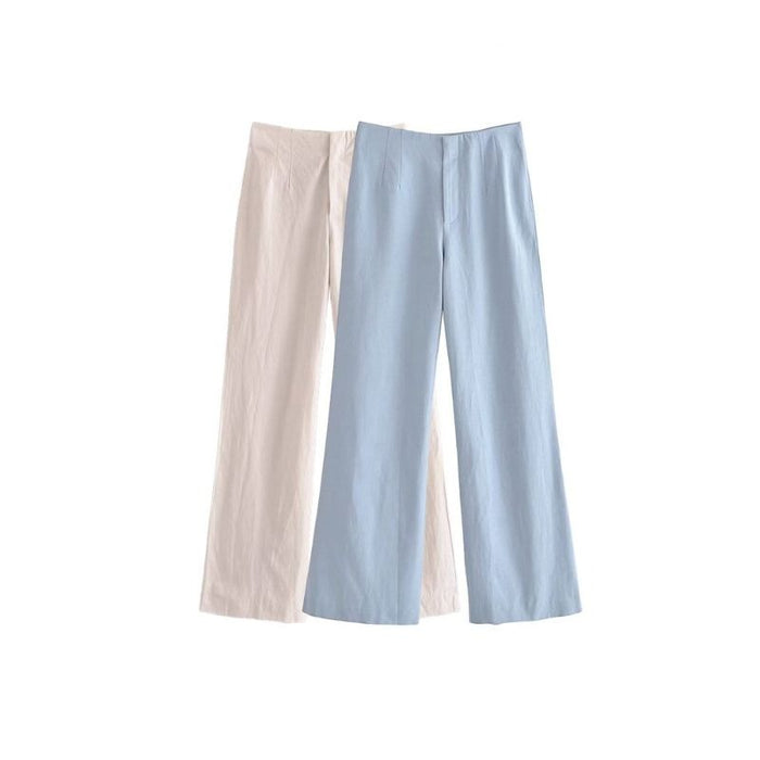 Full-Length High Waist Straight Linen Pant