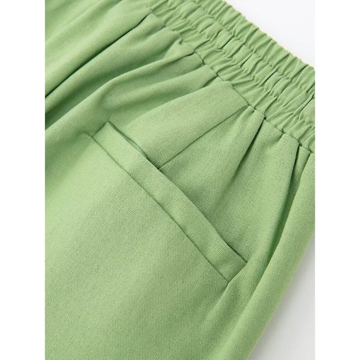 Green Linen High Waist Wide Leg Pants