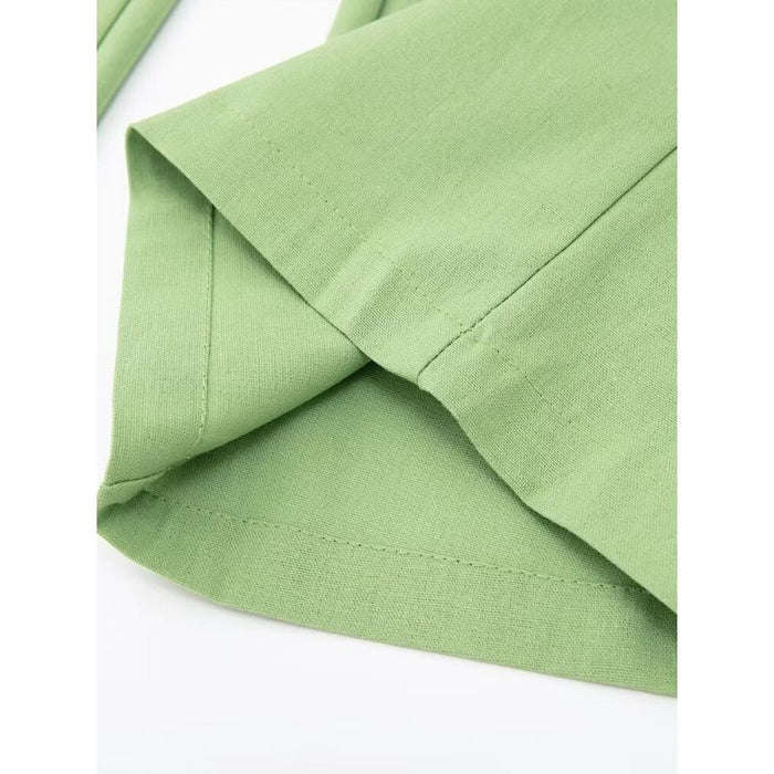 Green Linen High Waist Wide Leg Pants