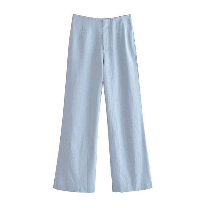 Full-Length High Waist Straight Linen Pant