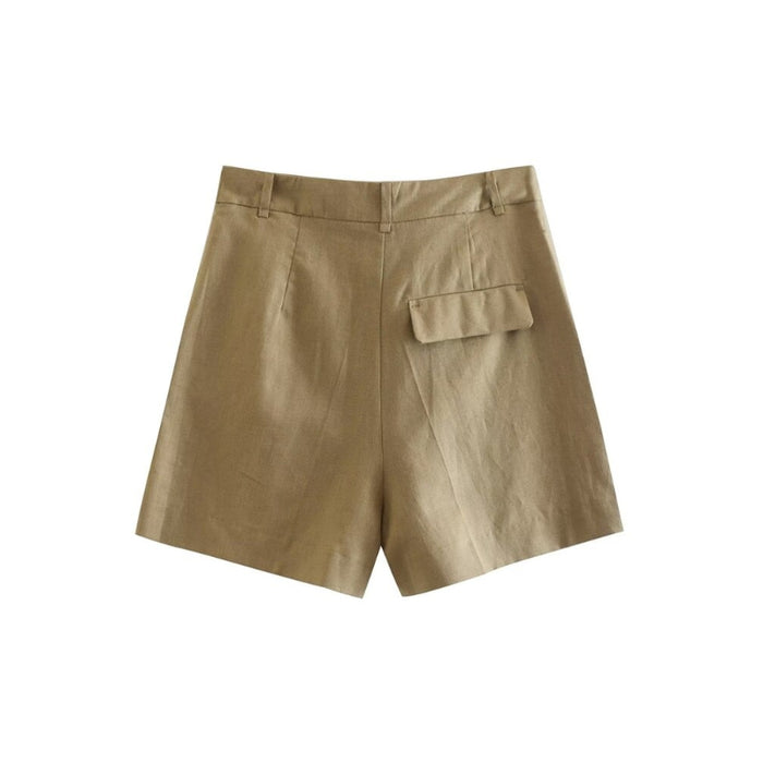 Women's Front Pleats Side Pockets Linen Shorts