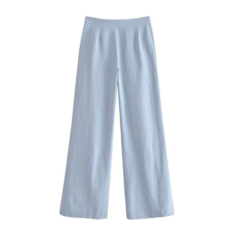 Full-Length High Waist Straight Linen Pant
